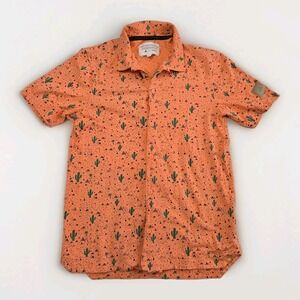 Adidas Adicross Button Up Polo Shirt Mens Small Orange Cactus Print Golf HS3008